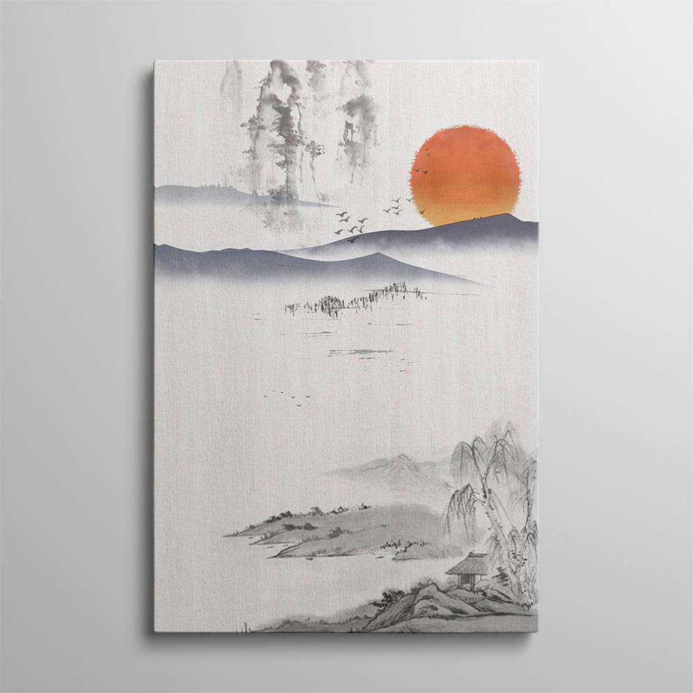 Chinese Style: Sunset, Geese, Willow Artwork Scene