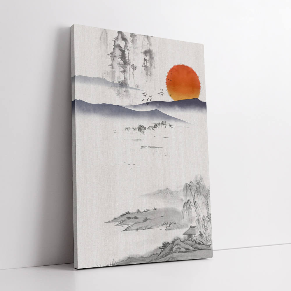 Chinese Style: Sunset, Geese, Willow Artwork Scene