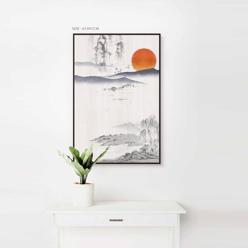 Chinese Style: Sunset, Geese, Willow Artwork Scene