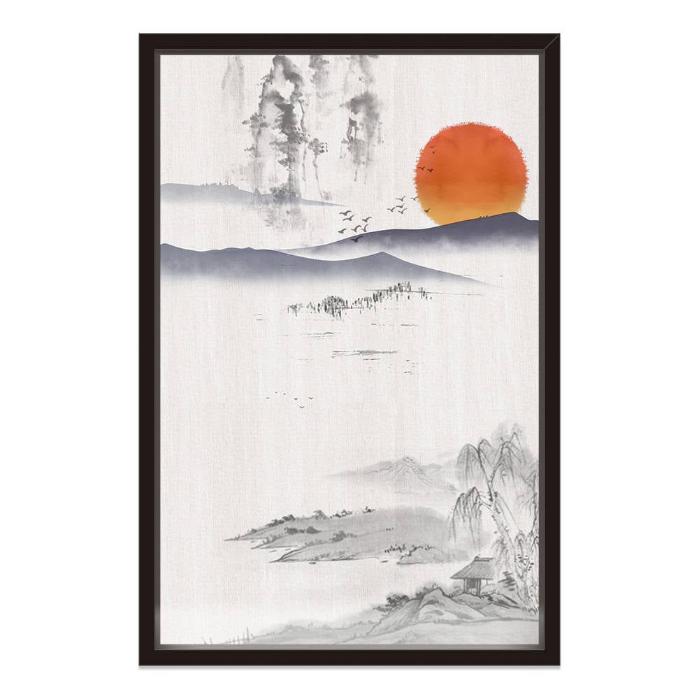 Chinese Style: Sunset, Geese, Willow Artwork Scene
