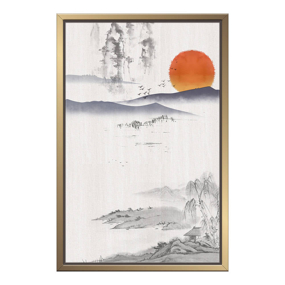 Chinese Style: Sunset, Geese, Willow Artwork Scene