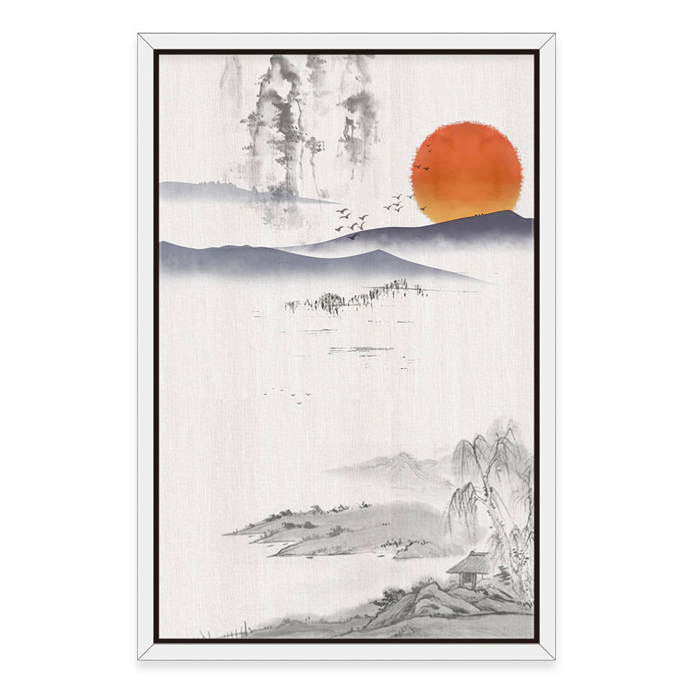 Chinese Style: Sunset, Geese, Willow Artwork Scene