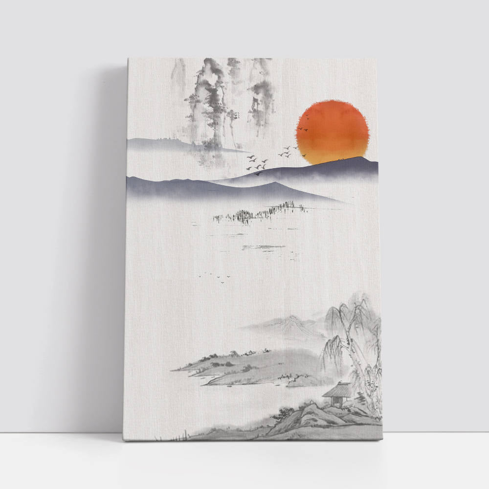 Chinese Style: Sunset, Geese, Willow Artwork Scene