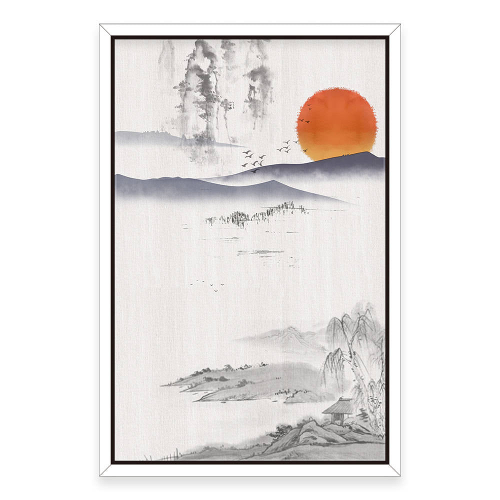 Chinese Style: Sunset, Geese, Willow Artwork Scene