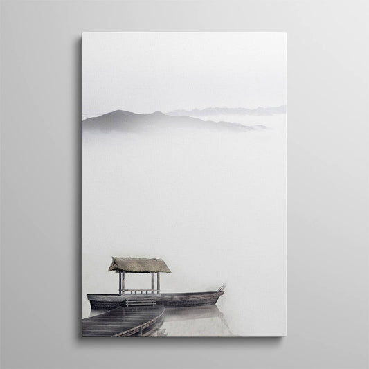 Ink-Brushed Sampan: Home Canvas Decor