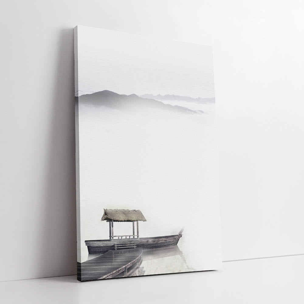 Ink-Brushed Sampan: Home Canvas Decor