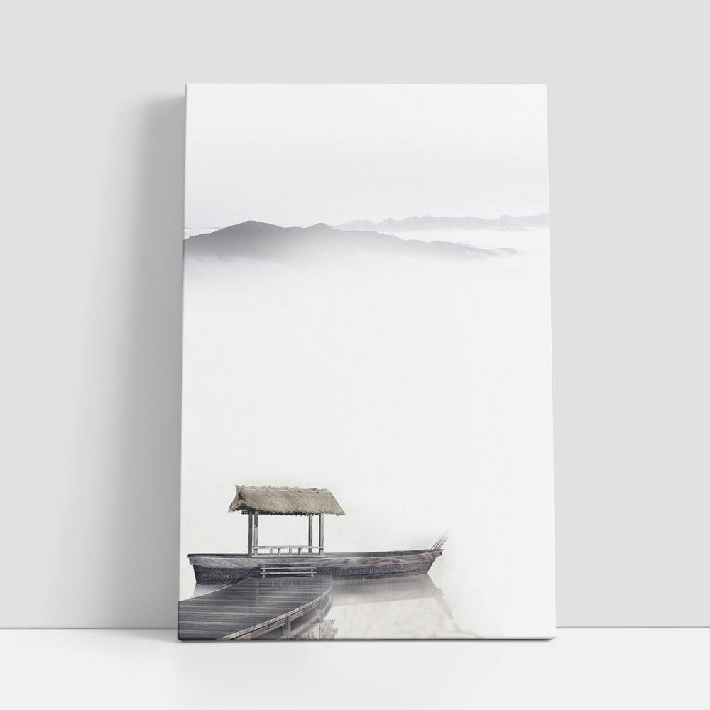 Ink-Brushed Sampan: Home Canvas Decor