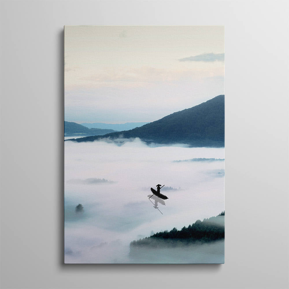 Chinese Scenery: Distant Mountains, Lake, Boatman