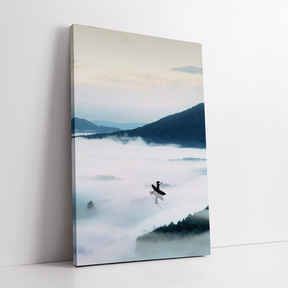 Chinese Scenery: Distant Mountains, Lake, Boatman