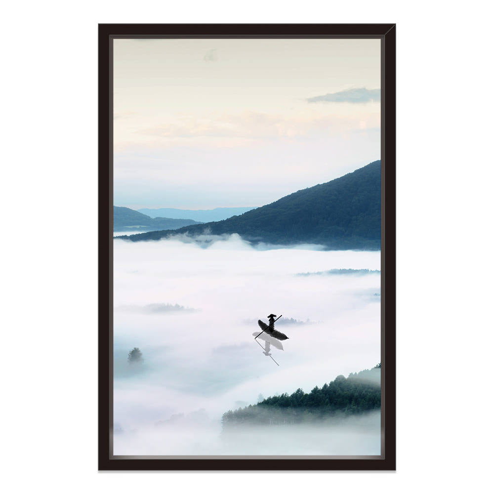 Chinese Scenery: Distant Mountains, Lake, Boatman