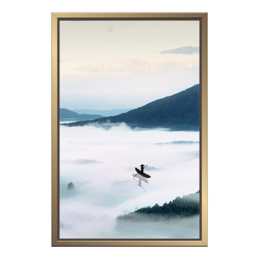 Chinese Scenery: Distant Mountains, Lake, Boatman