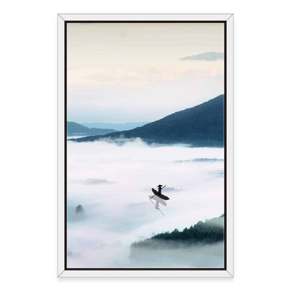 Chinese Scenery: Distant Mountains, Lake, Boatman