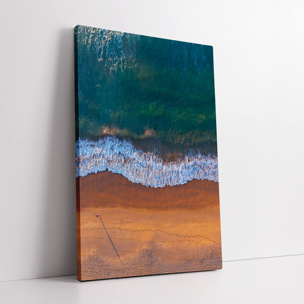 Grey-Blue Coastal Horizon: Aerial View Painting