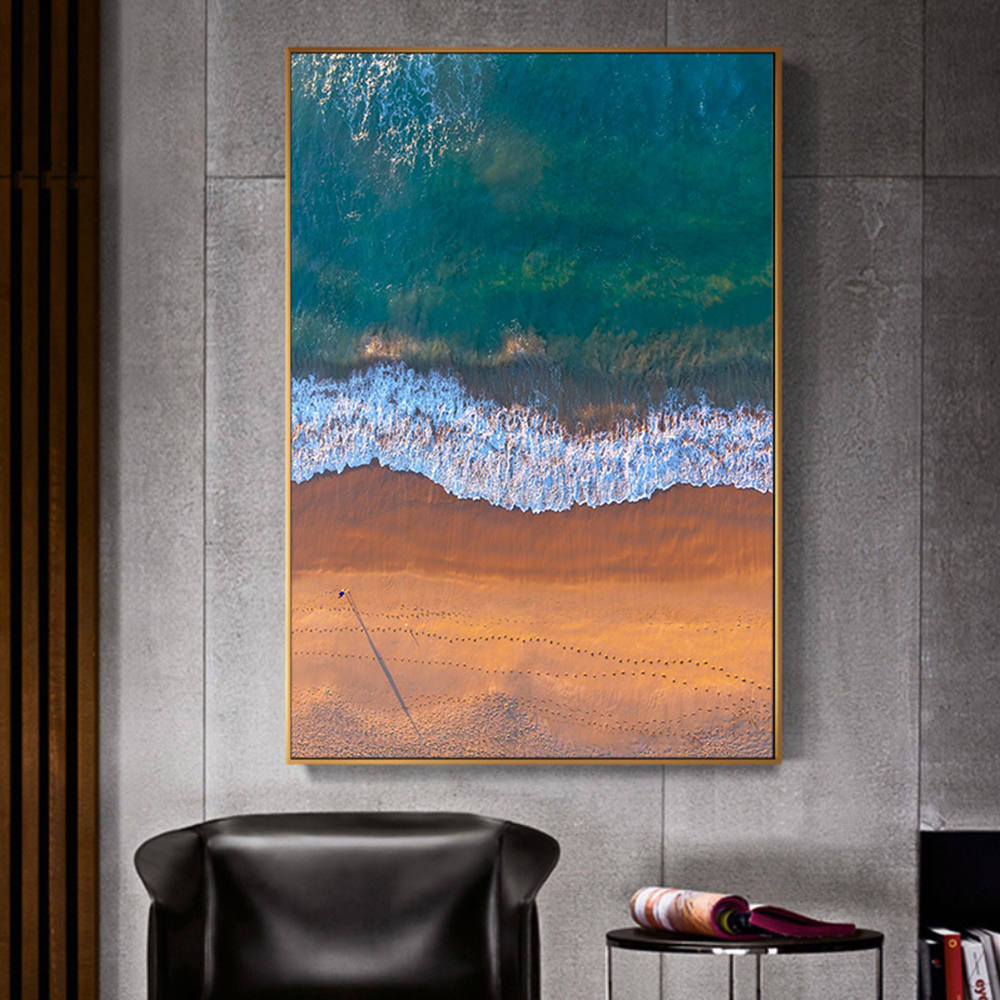 Grey-Blue Coastal Horizon: Aerial View Painting