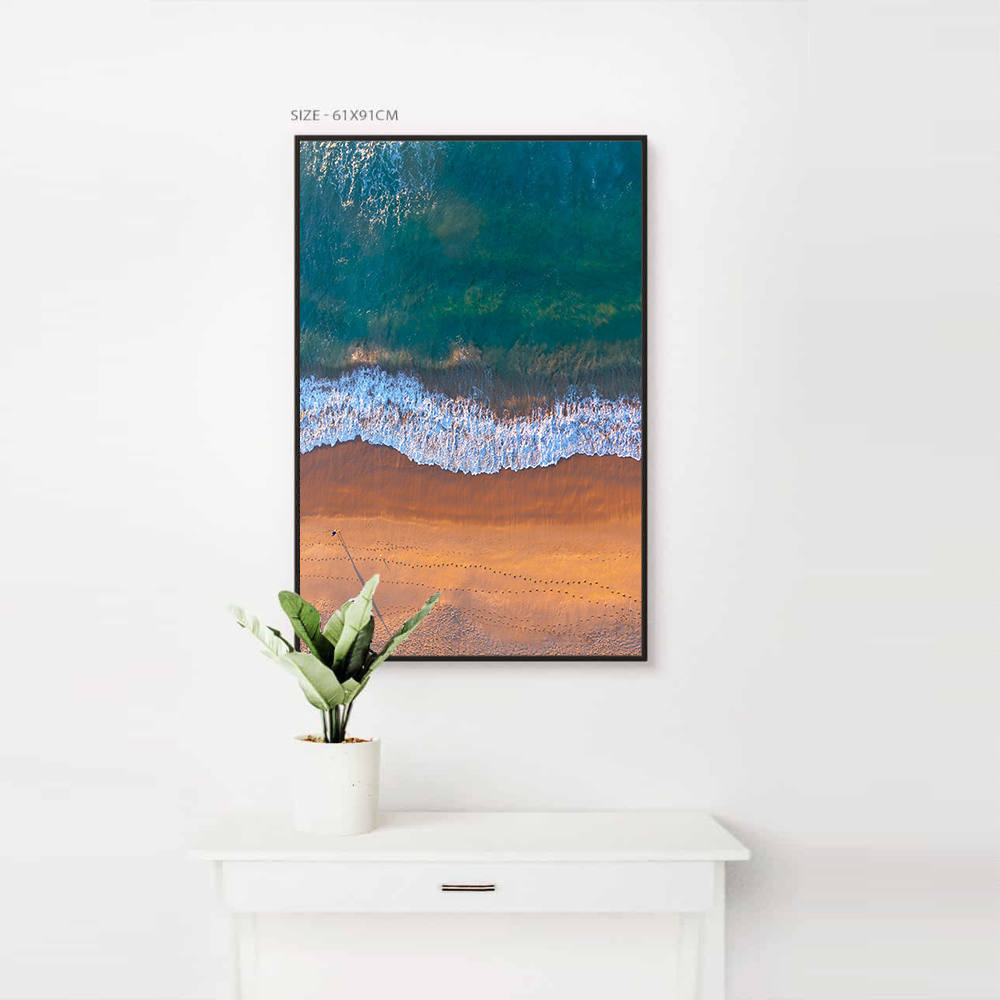 Grey-Blue Coastal Horizon: Aerial View Painting