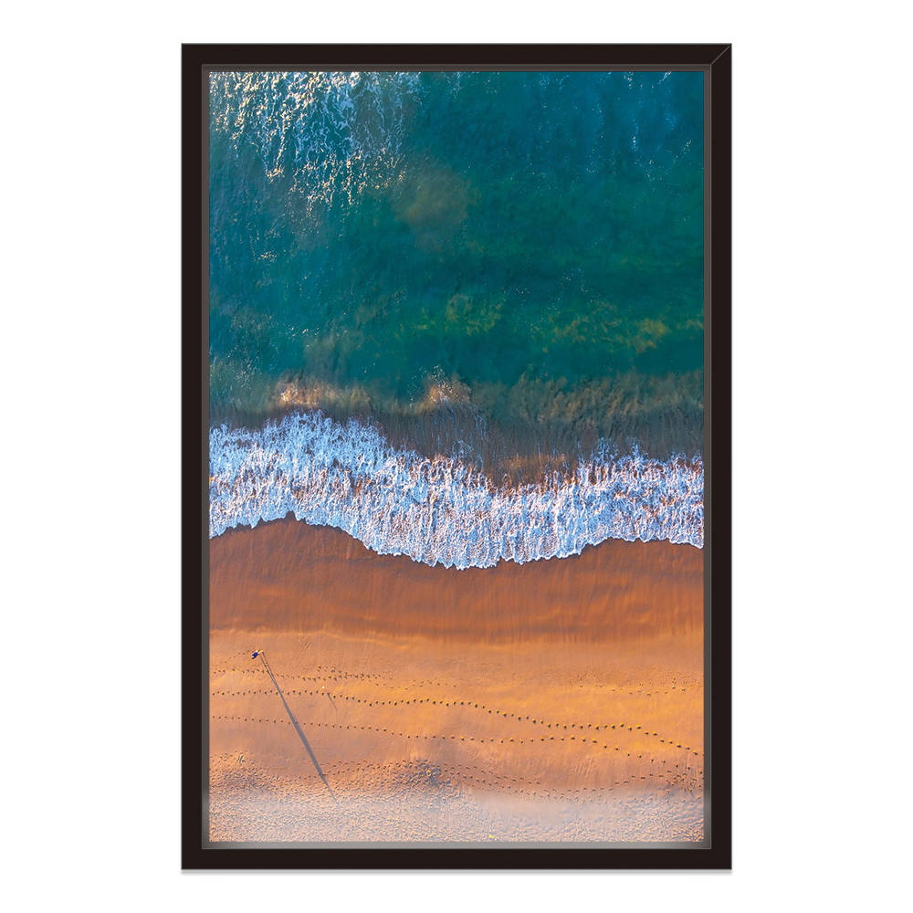 Grey-Blue Coastal Horizon: Aerial View Painting