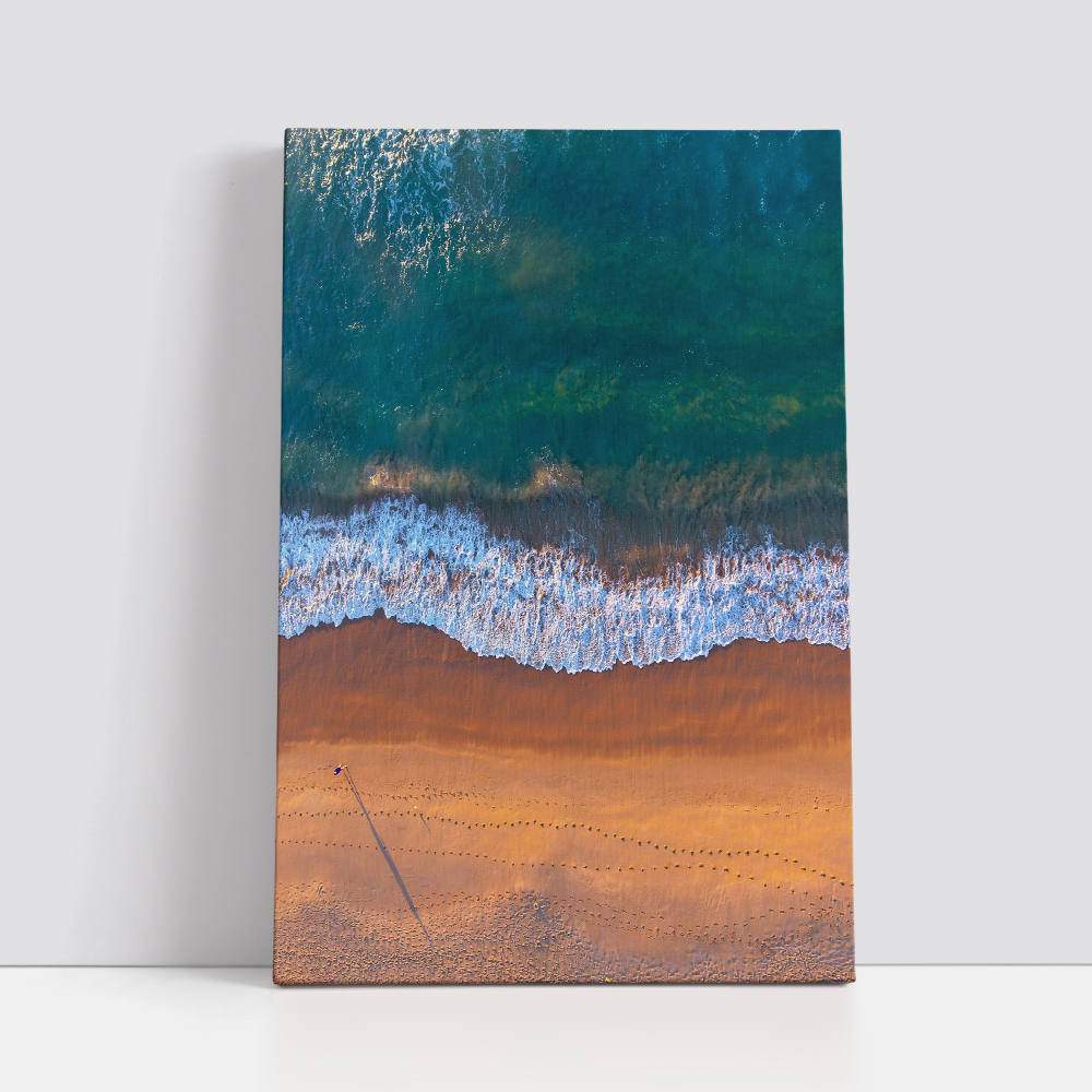 Grey-Blue Coastal Horizon: Aerial View Painting