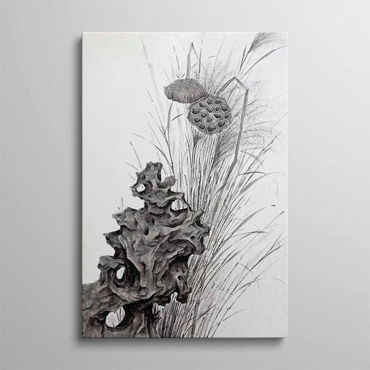 Lotus Essence: Grayscale Beauty Canvas
