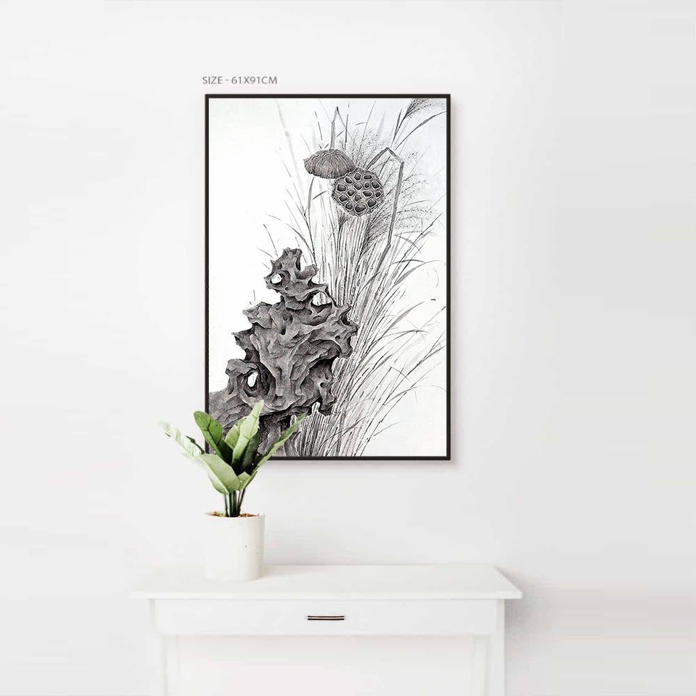 Lotus Essence: Grayscale Beauty Canvas