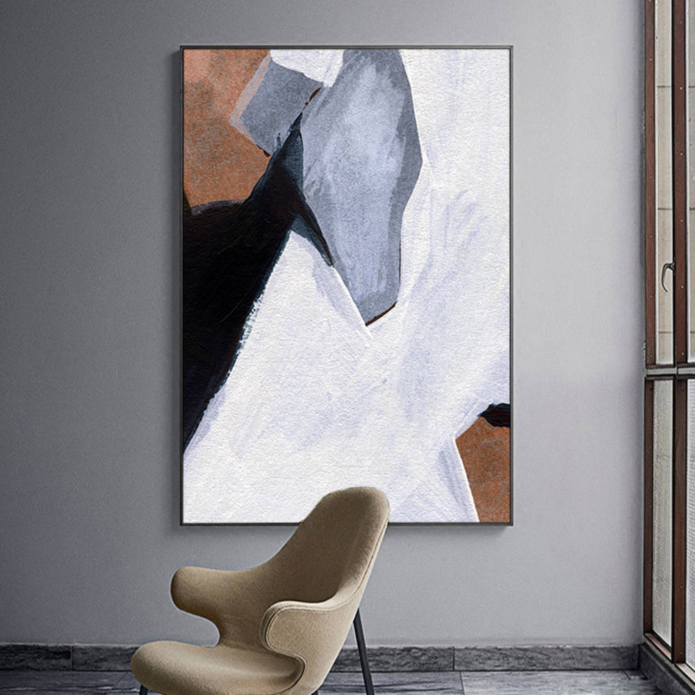 Simple White on Black Abstract Oil Painting