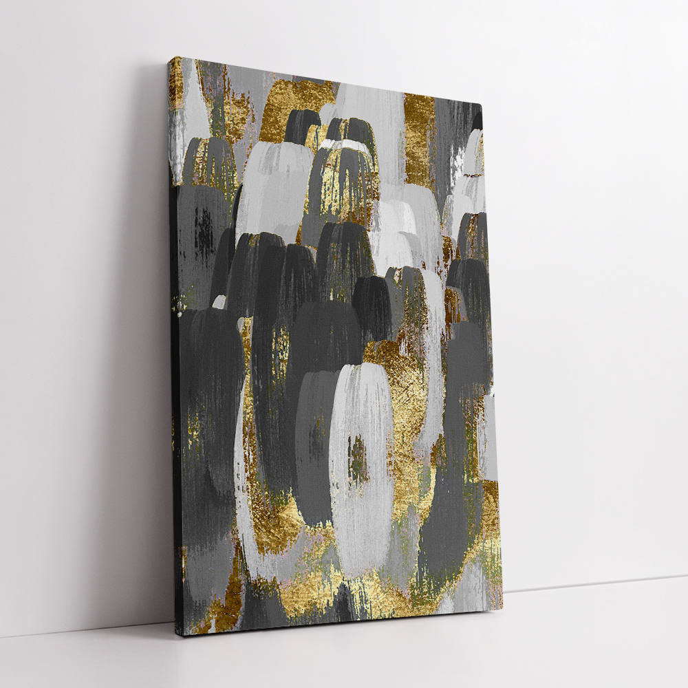 Strokes of Black, White and Gold Wall Art