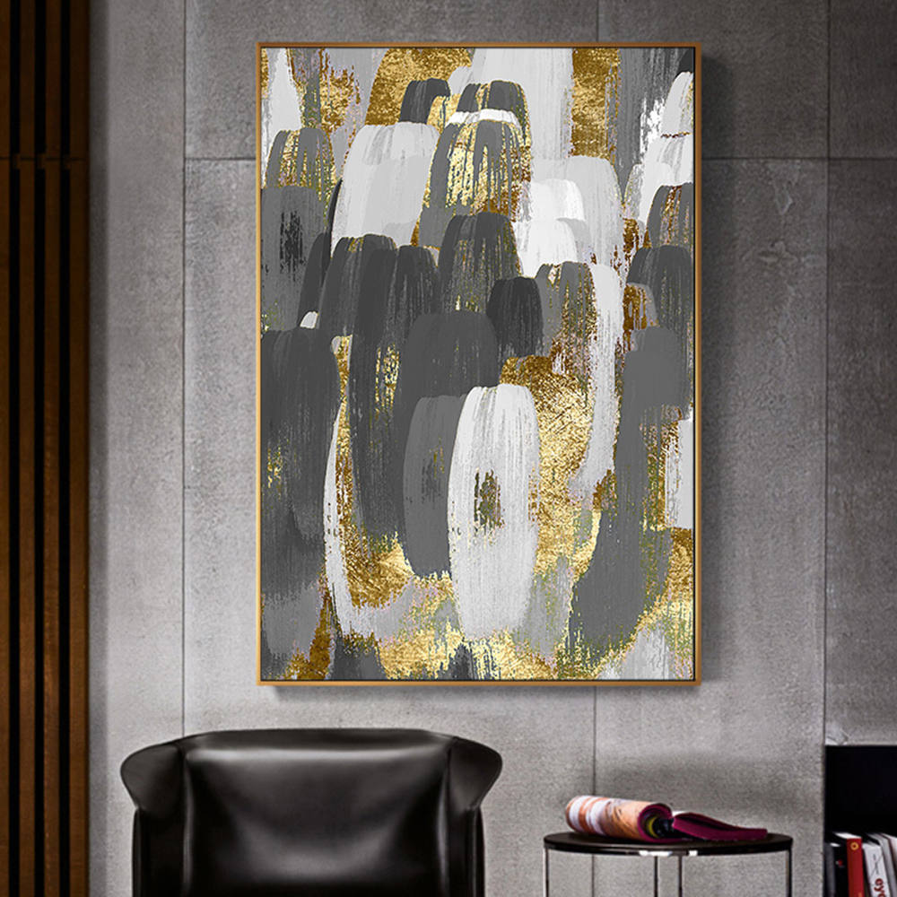 Strokes of Black, White and Gold Wall Art