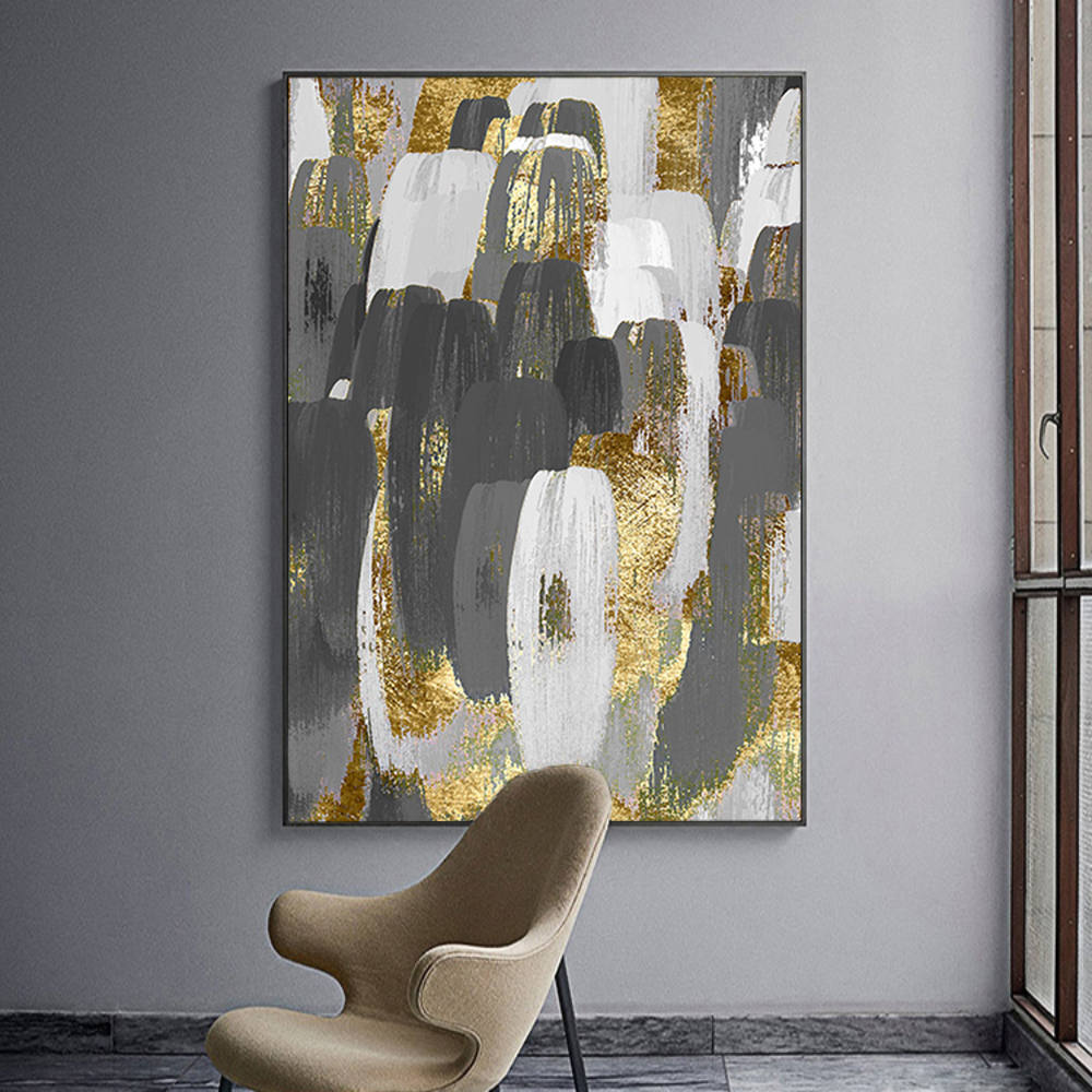 Strokes of Black, White and Gold Wall Art
