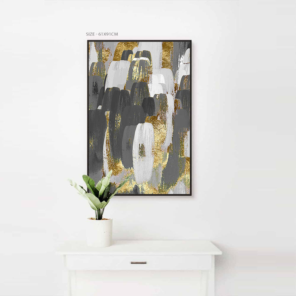 Strokes of Black, White and Gold Wall Art