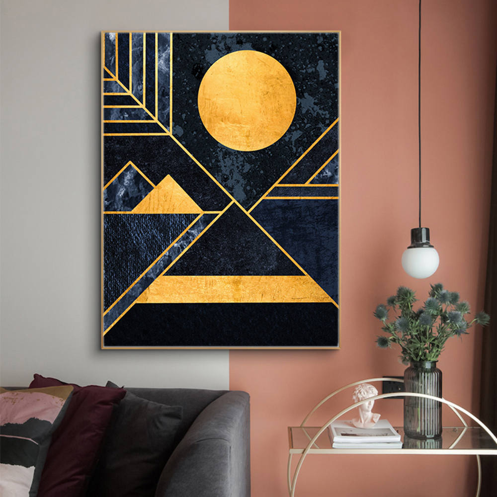 Geometric Shapes in Black and Gold Art Painting