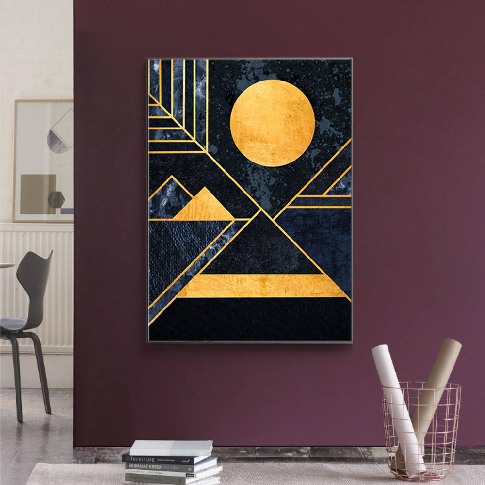 Geometric Shapes in Black and Gold Art Painting