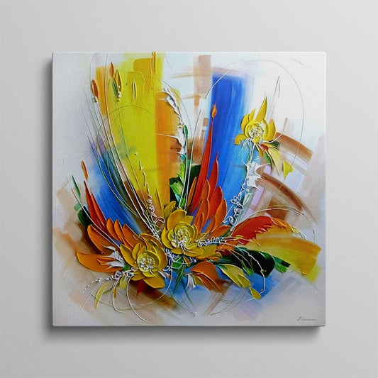 Rainbow Splash of Flower Blooms Oil Painting