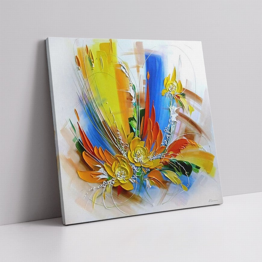 Rainbow Splash of Flower Blooms Oil Painting