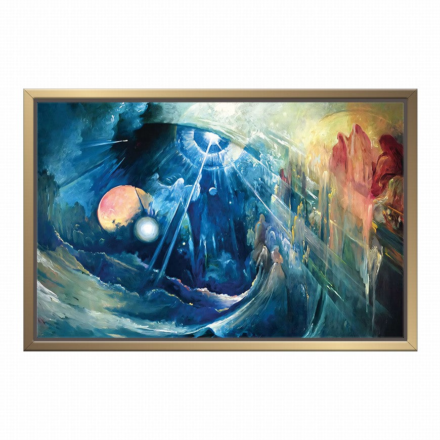 Crimson Dusk, Celestial Azure Abstract Painting