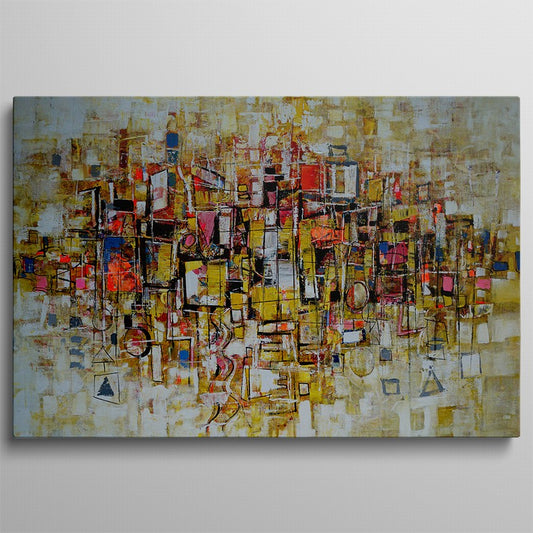 Lanterns Glow, Golden Night Asbtract Painting