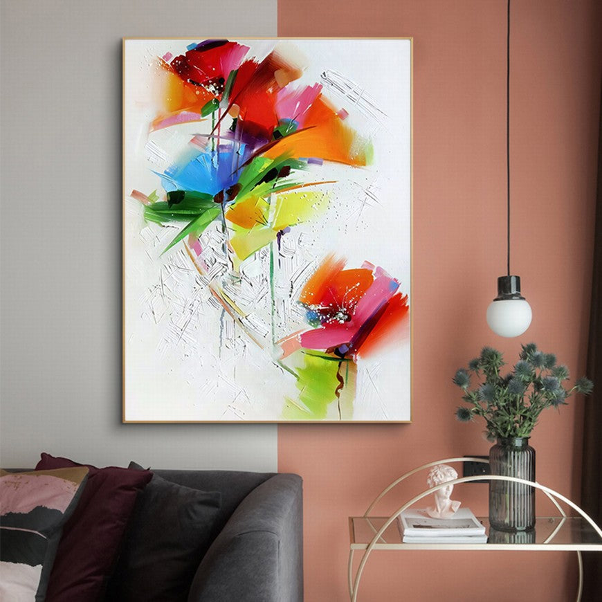 Vermilion Blossoms, Saffron Light Flowers Canvas