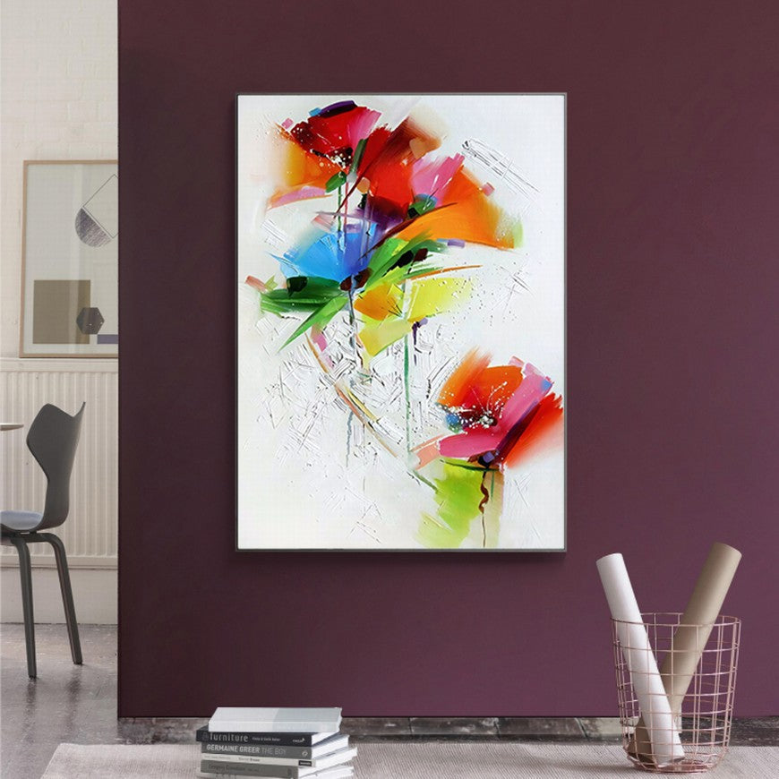 Vermilion Blossoms, Saffron Light Flowers Canvas