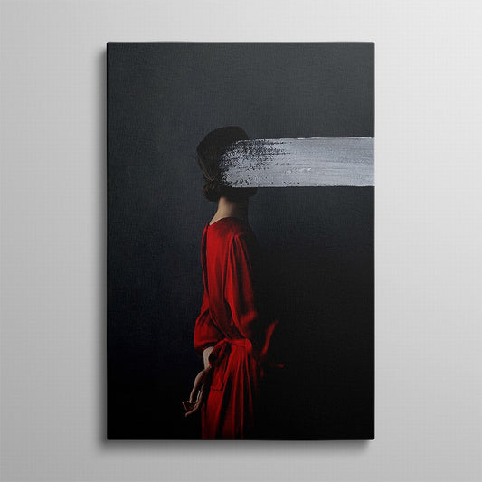 Woman in Red with Grey Brush Stroke Canvas