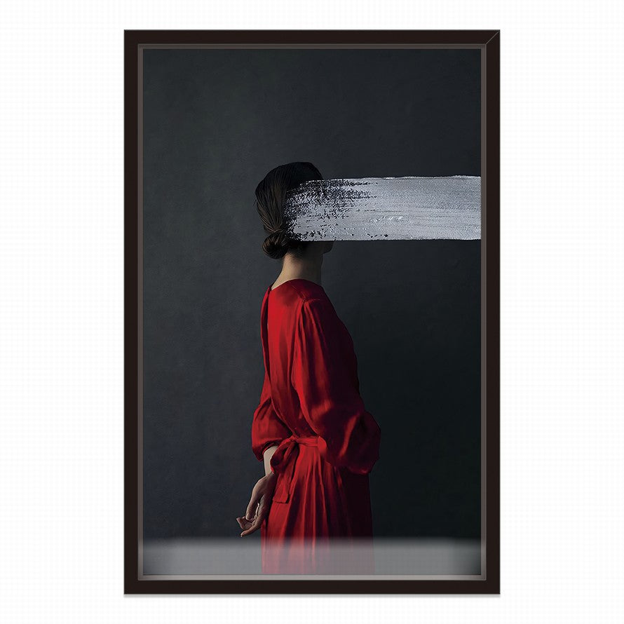 Woman in Red with Grey Brush Stroke Canvas