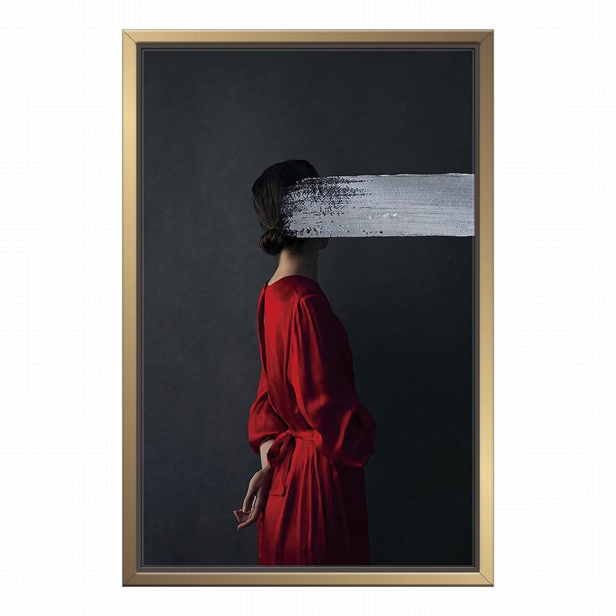 Woman in Red with Grey Brush Stroke Canvas