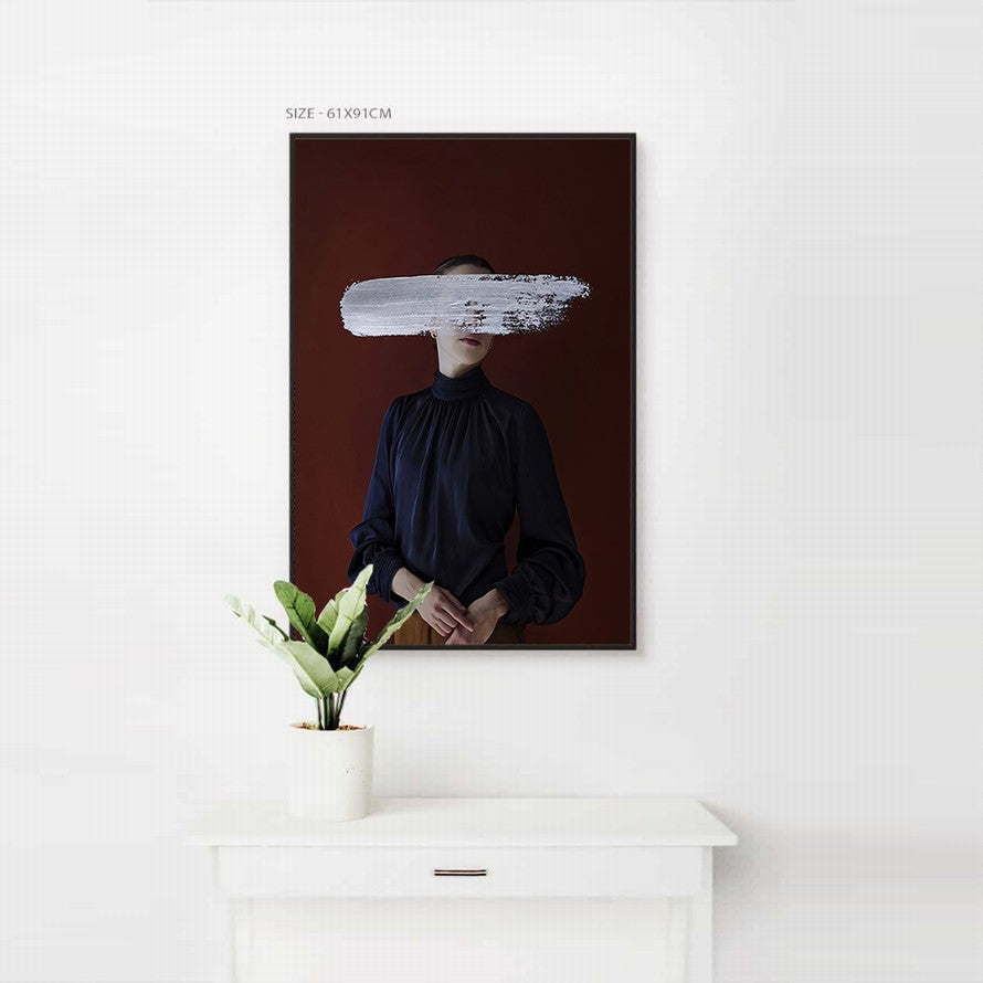 Lady in Black with Brush Stroke Canvas