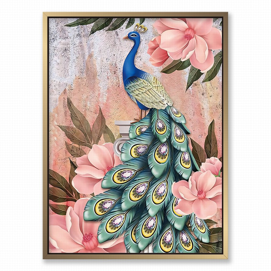 Peacock's Dance with Blossoms Canvas
