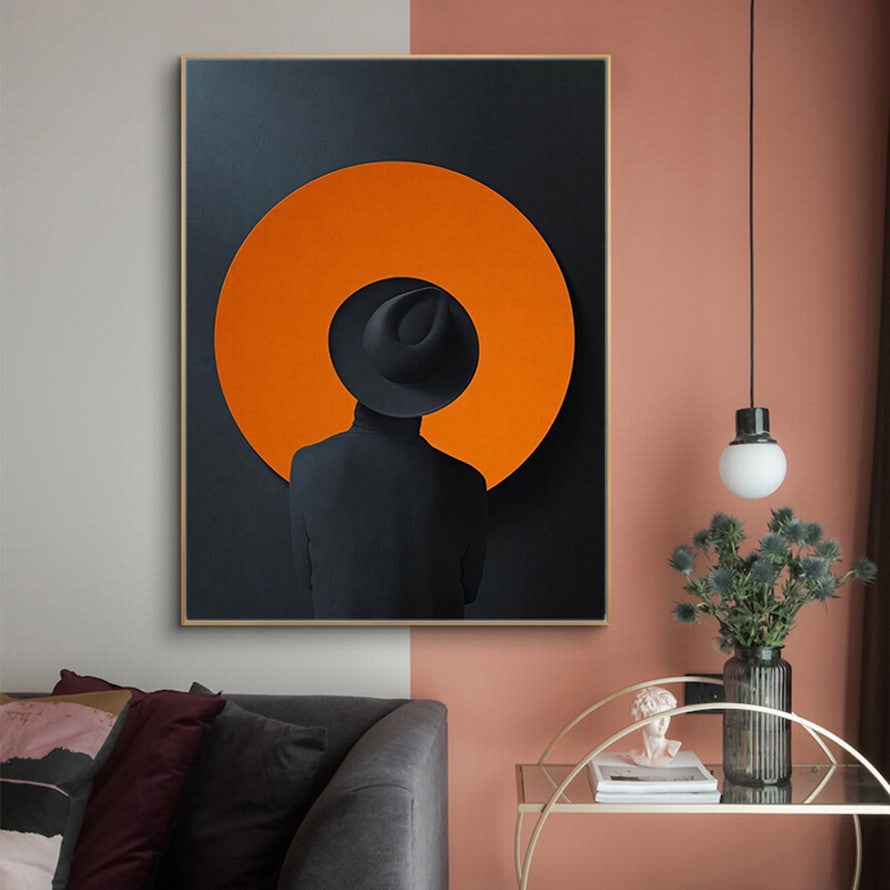Black and Orange Woman with a Hat Canvas