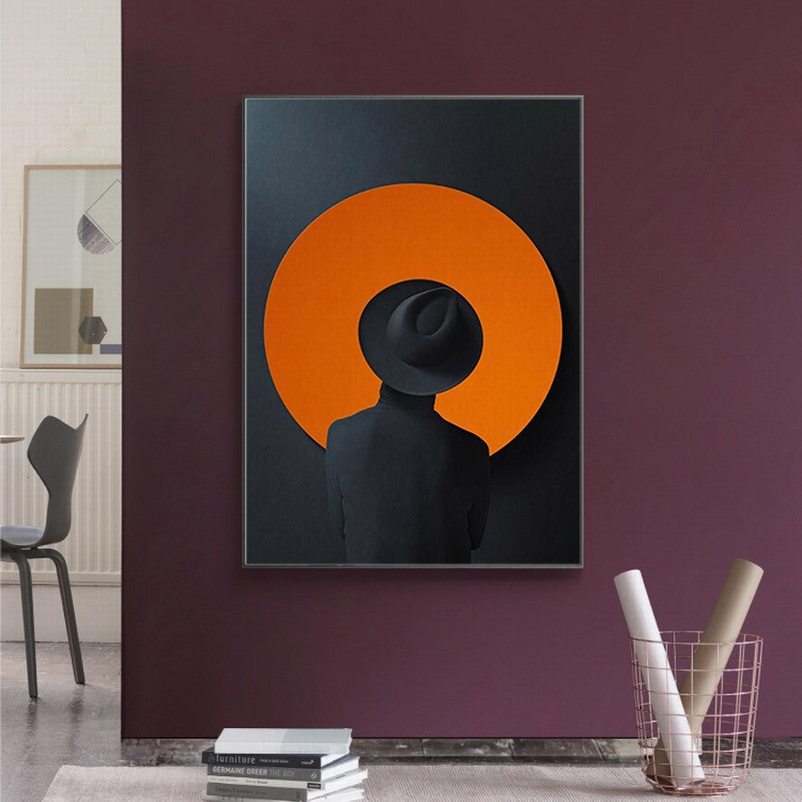 Black and Orange Woman with a Hat Canvas