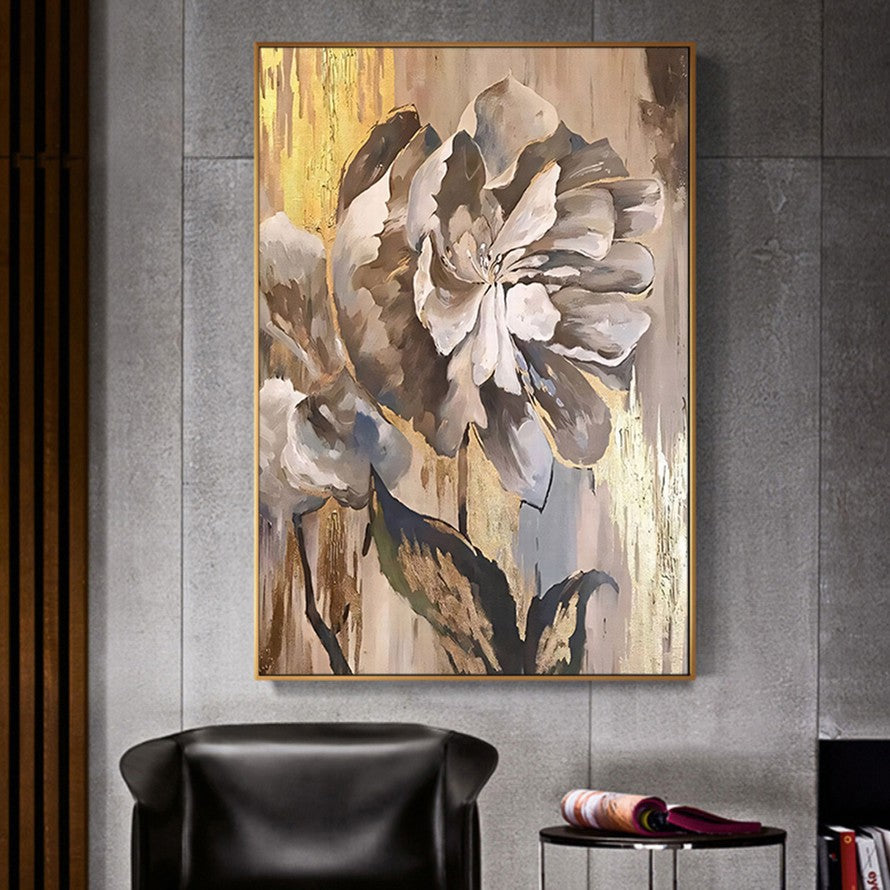 Gentle Beige Floral Hues Oil Painting