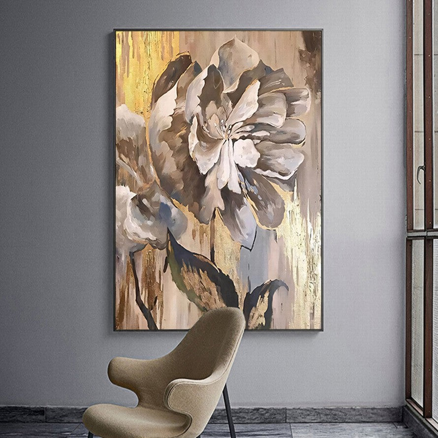 Gentle Beige Floral Hues Oil Painting