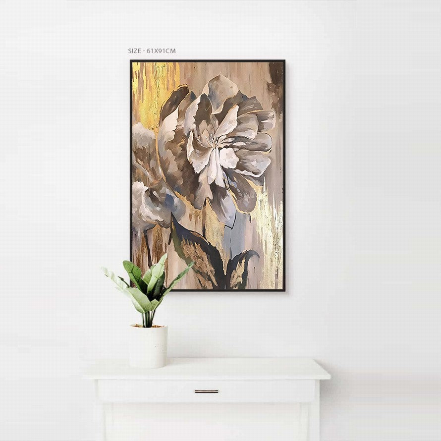 Gentle Beige Floral Hues Oil Painting