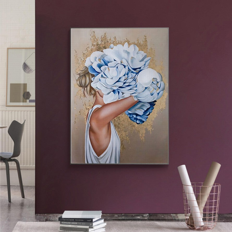 Veil of Blue Petals Oil Canvas