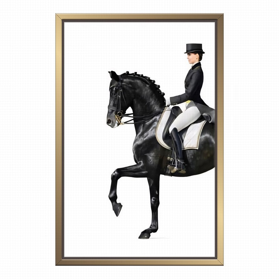Woman in Black Suite Riding a Black Horse