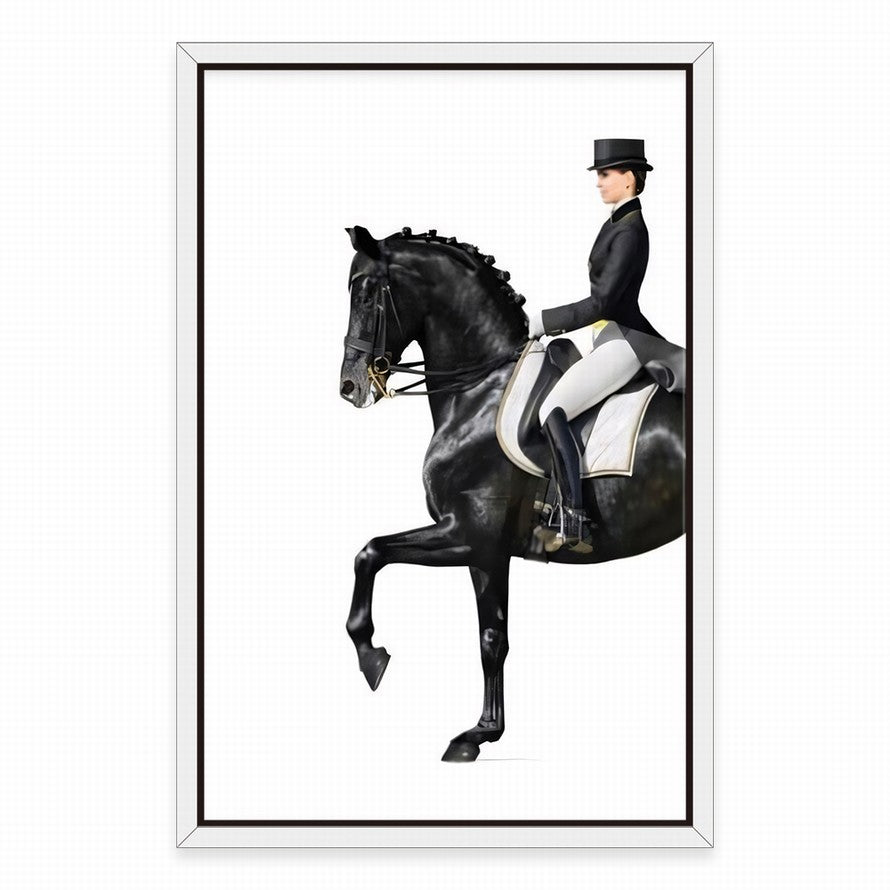 Woman in Black Suite Riding a Black Horse