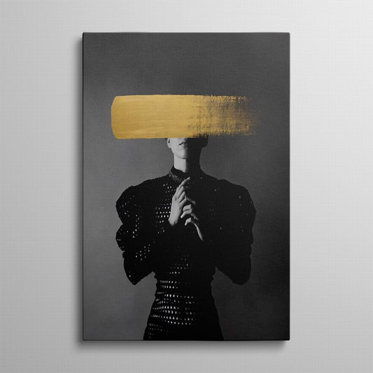 Lady in Black Covered by Golden Stroke Canvas